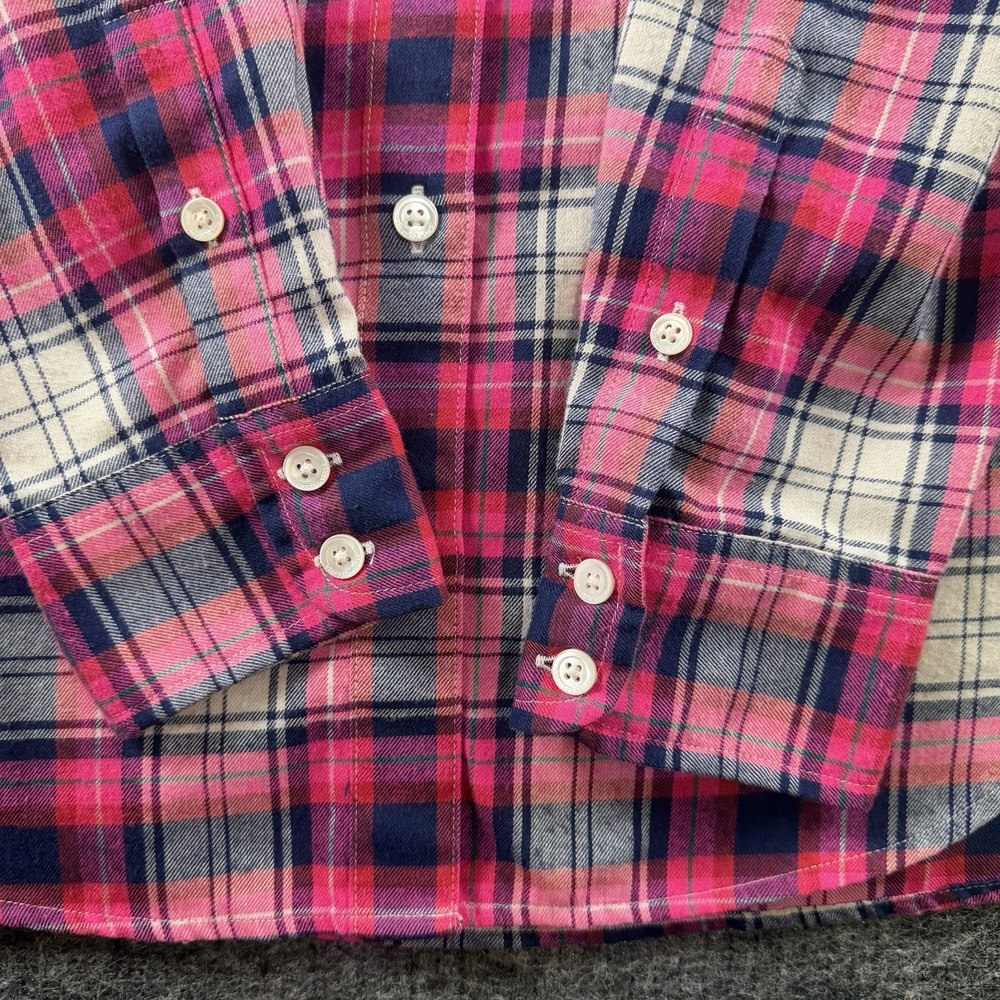 VINEYARD VINES Fuchsia Navy Gingham Plaid Cotton Cashmere Flannel Shirt Size 4 - Picture 6 of 9
